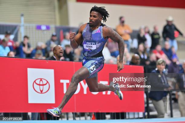 Elija Godwin competes in the first round of the Men's 400m Dash during the 2024 USATF Indoor Championships at the Albuquerque Convention Center on...