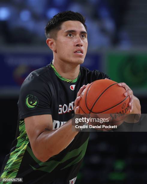 Reuben Te Rangi of the Phoenix warms up before the round 20 NBL match between South East Melbourne Phoenix and Sydney Kings at John Cain Arena, on...