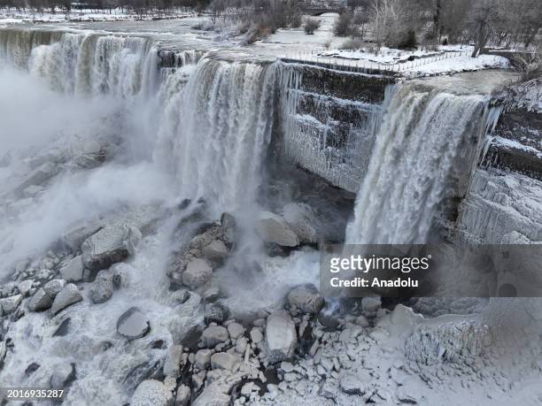 Niagara Falls partially freezes due to extreme cold weather as a winter storm hit much of the Midwest and northern United States on February 19, 2024...