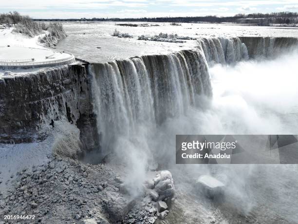 Niagara Falls partially freezes due to extreme cold weather as a winter storm hit much of the Midwest and northern United States on February 19, 2024...