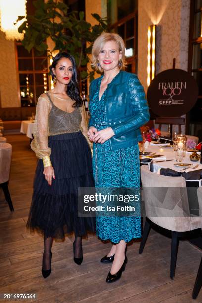 Sawsan Chebli and Julia Kloeckner attend the FRAUEN100 x CFFP Dinner at The Charles Hotel on February 16, 2024 in Munich, Germany.