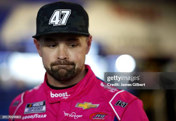 Ricky Stenhouse Jr., driver of the Boost by Kroger.Cottonelle Chevrolet, waits in the garage area during practice for the NASCAR Cup Series Daytona...