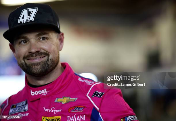 Ricky Stenhouse Jr., driver of the Boost by Kroger.Cottonelle Chevrolet, waits in the garage area during practice for the NASCAR Cup Series Daytona...