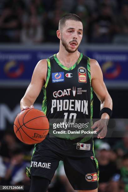Ben Ayre of the Phoenix dribbles down court during the round 20 NBL match between South East Melbourne Phoenix and Sydney Kings at John Cain Arena,...