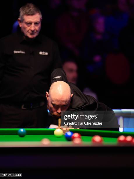 Gary Wilson of England plays a shot in the Quarterfinal match against Anthony McGill of Scotland on day five of 2024 Betvictor Welsh Open at Venue...