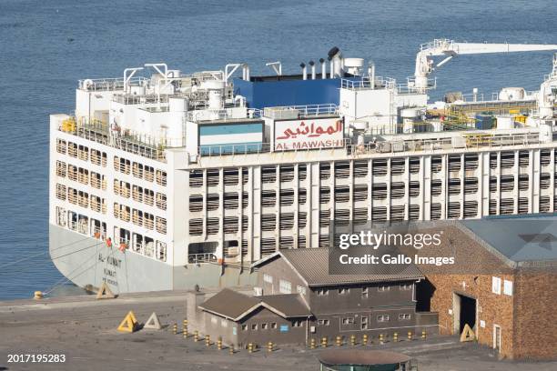 General view of the Al-Kuwait live animal transport ship in the port of Cape Town on February 19, 2024 in Cape Town, South Africa. It is reported...