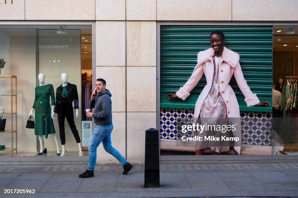 Fashion advertising on Bond Street on 15th January 2024 in London, United Kingdom. Bond Street is one of the principal streets in the West End...