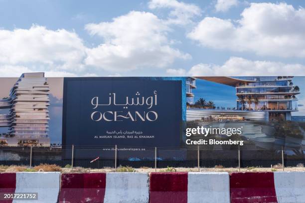 Roadside advertising billboard for the Oceano luxury Al Marjan Island residential development in Dubai, UAE, on Monday, Feb. 19, 2024. Dubai's...