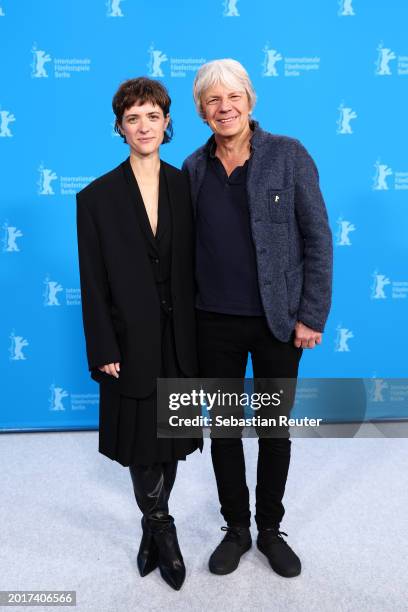 Liv Lisa Fries and Andreas Dresen pose at the "In Liebe, Eure Hilde" photocall during the 74th Berlinale International Film Festival Berlin at Grand...