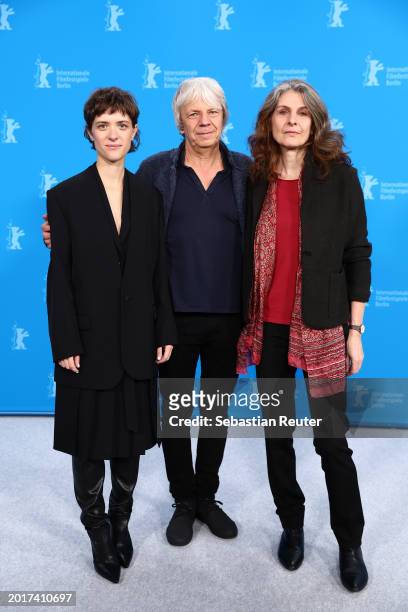 Liv Lisa Fries, Andreas Dresen and Laila Stieler pose at the "In Liebe, Eure Hilde" photocall during the 74th Berlinale International Film Festival...