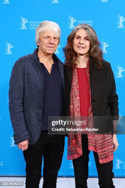 Andreas Dresen and Laila Stieler pose at the "In Liebe, Eure Hilde" photocall during the 74th Berlinale International Film Festival Berlin at Grand...