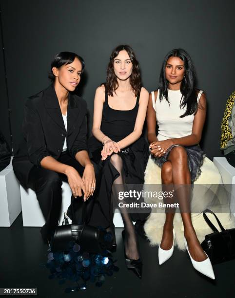 Sabrina Elba, Alexa Chung and Simone Ashley attend the 16Arlington show during London Fashion Week February 2024 on February 17, 2024 in London,...