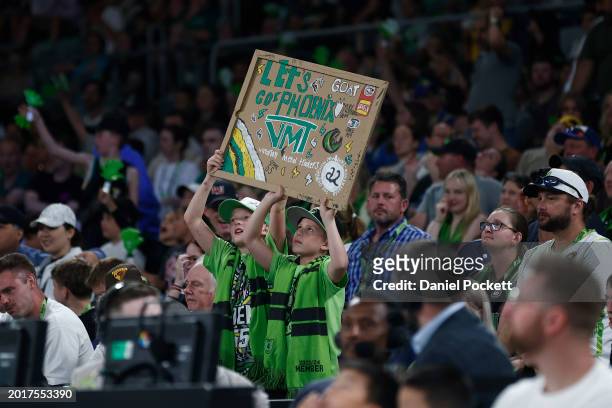 Fans show support during the round 20 NBL match between South East Melbourne Phoenix and Sydney Kings at John Cain Arena, on February 17 in...