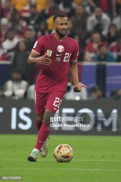 Ahmed Fathi of Qatar in action during the AFC Asian Cup final match between Jordan and Qatar at Lusail Stadium on February 10, 2024 in Lusail City,...