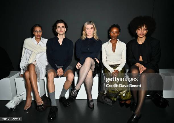 Guest, Sebastian Croft, Honor Swinton Byrne, Rhea Dillon and Kesewa Aboah attend the 16Arlington show during London Fashion Week February 2024 on...