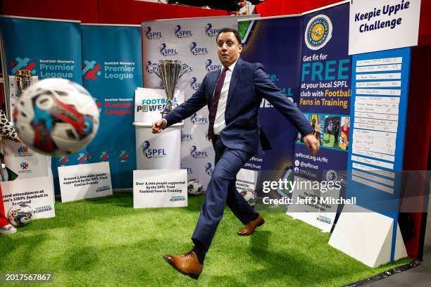 Anas Sarwar MSP, Leader of the Scottish Labour Party, does the keepy uppie challenge during a tour of the trade stalls on day two of the Scottish...