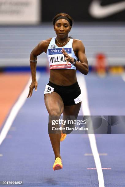 Bianca Williams of Great Britain competes in the Women's 60m Heats during day one of the 2024 UK Athletics Indoor Championships at Utilita Arena...