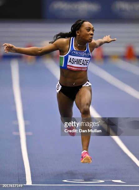 Leonie Ashmeade of Great Britain competes in the Women's 60m Heats on day one of the Microplus UK Athletics Indoor Championships 2024 at Utilita...