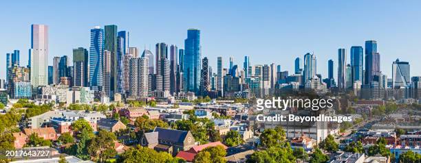 aerial panoramic view melbourne cbd with impressive high-rise architecture, from north melbourne - melbourne homes stock pictures, royalty-free photos & images