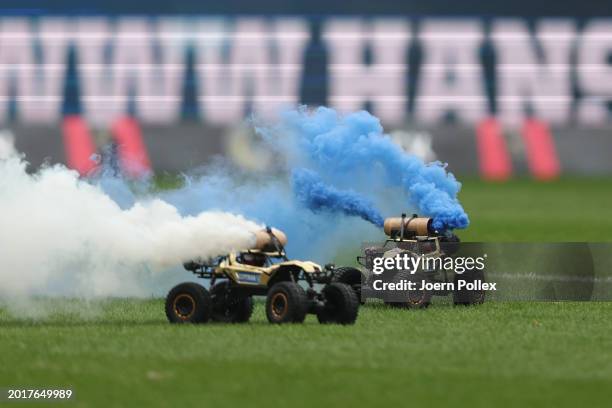 Supporter protest with remote controlled cars during the Second Bundesliga match between F.C. Hansa Rostock and Hamburger SV at Ostseestadion on...