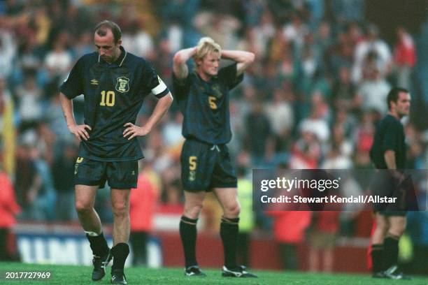 June 18: Gary Mcallister of Scotland and Colin Hendry of Scotland during the UEFA Euro 1996 Group A match between Scotland and Switzerland at Villa...