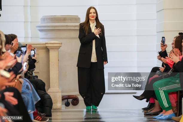 Designer Roksanda Ilinčić on the runway at the Roksanda show during London Fashion Week February 2024 at Tate Britain on February 17, 2024 in London,...