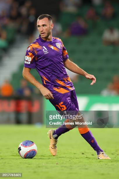 Aleksandar Susnjar of the Glory looks for options to pass during the A-League Men round 17 match between Perth Glory and Brisbane Roar at HBF Park,...