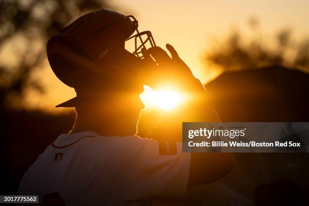 Reese McGuire of the Boston Red Sox poses during team photo day before a spring training team workout on February 20, 2024 at JetBlue Park at Fenway...