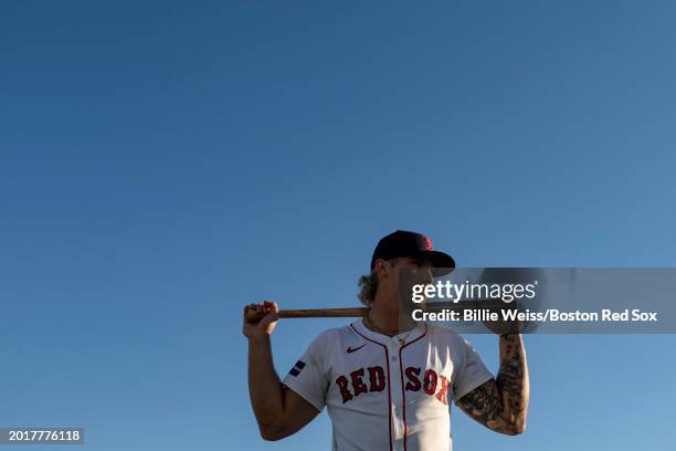 Jarren Duran of the Boston Red Sox poses during team photo day before a spring training team workout on February 20, 2024 at JetBlue Park at Fenway...