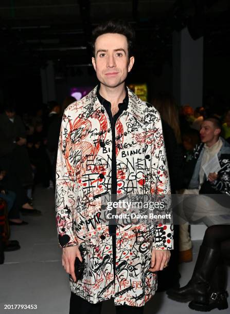 Nick Grimshaw attends the Robyn Lynch show during London Fashion Week February 2024 at the BFC NEWGEN Show Space on February 17, 2024 in London,...