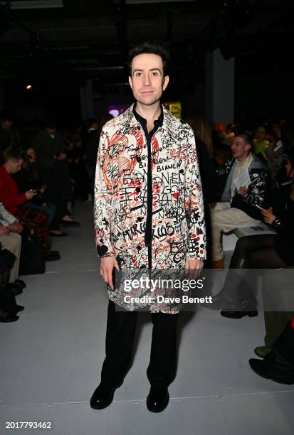 Nick Grimshaw attends the Robyn Lynch show during London Fashion Week February 2024 at the BFC NEWGEN Show Space on February 17, 2024 in London,...