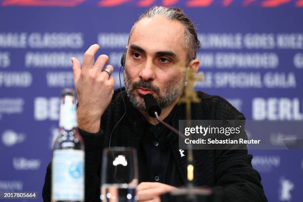 Piero Messina speaks at the "Another End" press conference during the 74th Berlinale International Film Festival Berlin at Grand Hyatt Hotel on...