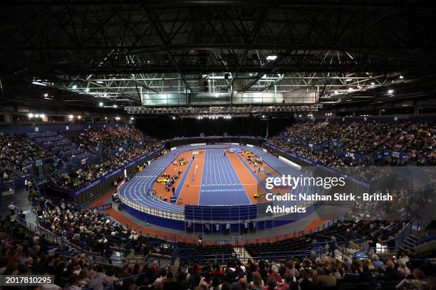 General view inside the Arena during day one of the Microplus UK Athletics Indoor Championships 2024 at Utilita Arena Birmingham on February 17, 2024...