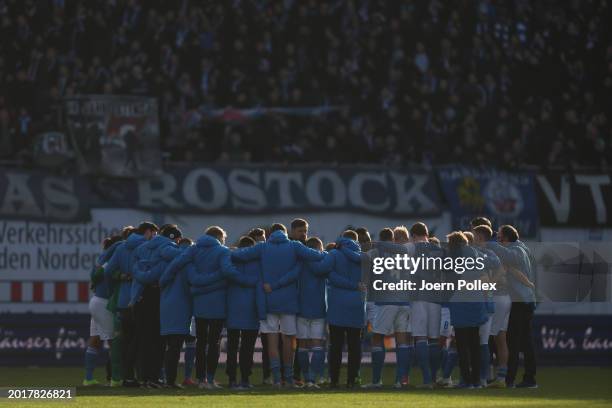 The team of Rostock after the Second Bundesliga match between F.C. Hansa Rostock and Hamburger SV at Ostseestadion on February 17, 2024 in Rostock,...