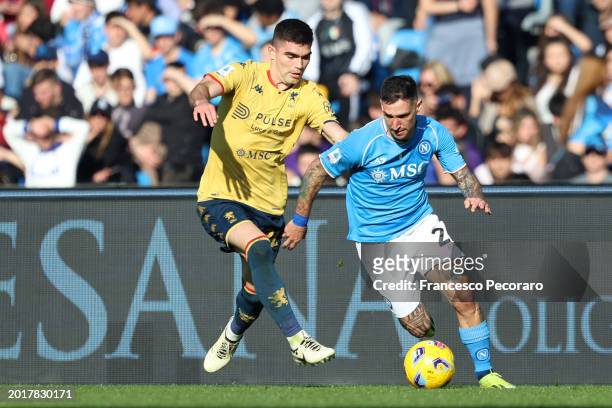 Matteo Politano of SSC Napoli battles for possession with Johan Vasquez of Genoa CFC during the Serie A TIM match between SSC Napoli and Genoa CFC -...
