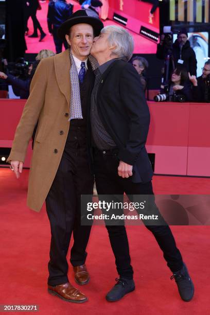 Alexander Scheer and Andreas Dresen attend the "In Liebe, Eure Hilde" premiere during the 74th Berlinale International Film Festival Berlin at...