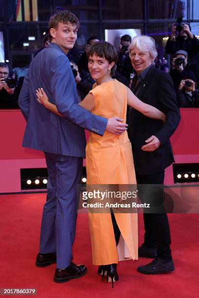 Johannes Hegemann, Liv Lisa Fries and Andreas Dresen attend the "In Liebe, Eure Hilde" premiere during the 74th Berlinale International Film Festival...