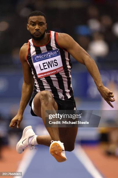Daniel Lewis of Great Britain competes in the Men's Triple Jump during day one of the Microplus UK Athletics Indoor Championships 2024 at Utilita...