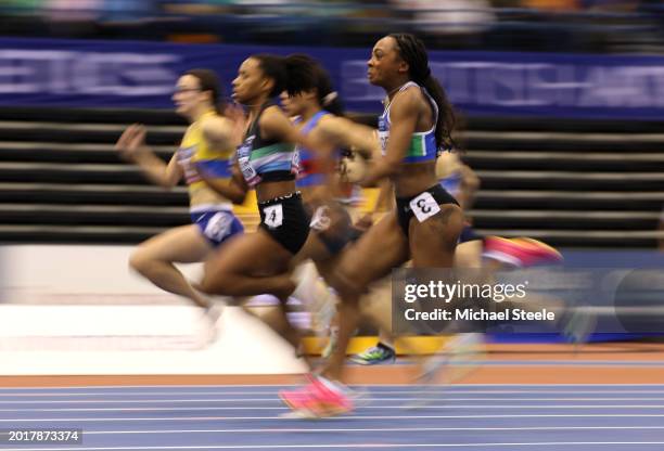 Leonie Ashmeade of Great Britain competes in the Women's 60m Semi-Final during day one of the Microplus UK Athletics Indoor Championships 2024 at...