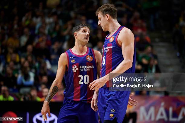 Nico Laprovittola and Jan Vesely of FC Barcelona in action during Quarter Finals of Copa del Rey 2024 at Martin Carpena Arena on February 16, 2024 in...