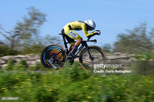 Daniel Felipe Martinez of Colombia and Team BORA - hansgrohe - Yellow leader jersey sprints during the 50th Volta ao Algarve em Bicicleta 2024, Stage...