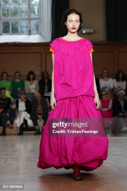 Model walks the runway at the Molly Goddard show during London Fashion Week February 2024 on February 17, 2024 in London, England.