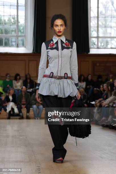 Model walks the runway at the Molly Goddard show during London Fashion Week February 2024 on February 17, 2024 in London, England.