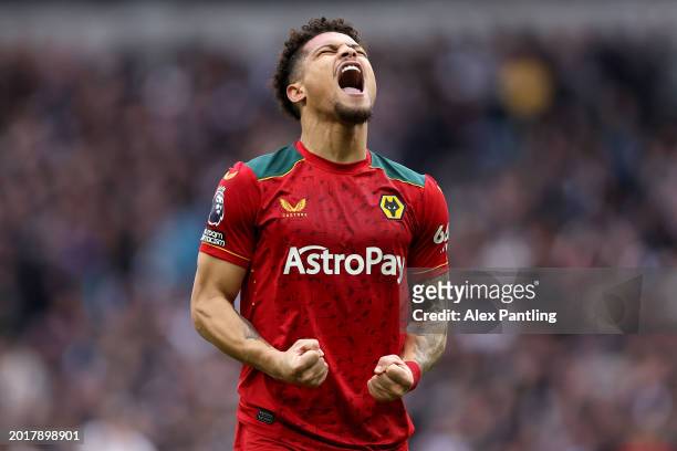 Joao Gomes of Wolverhampton Wanderers celebrates scoring his team's first goal during the Premier League match between Tottenham Hotspur and...