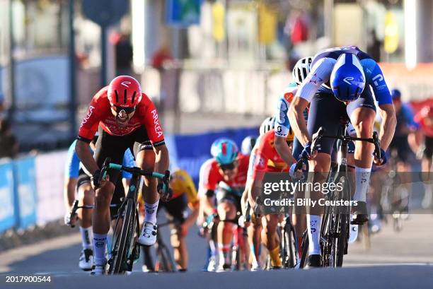 Vincenzo Albanese of Italy and Team Arkea-B&B Hotels, Sean Flynn of Great Britain and Team DSM-Firmenich PostNL and stage winner Ethan Vernon of...