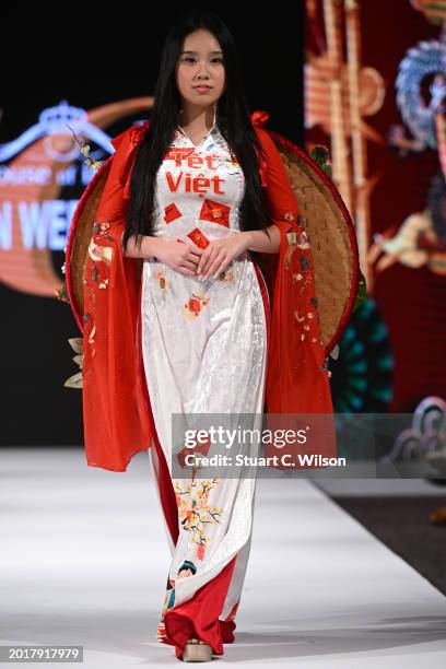 Model walks the runway for Love Collection at the House of iKons show during London Fashion Week February on February 17, 2024 in London, England.