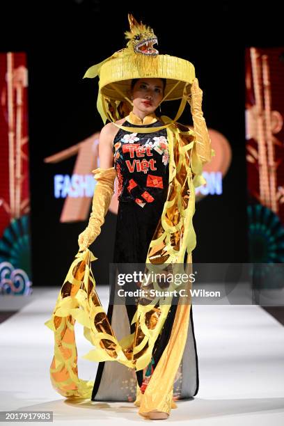 Model walks the runway for Love Collection at the House of iKons show during London Fashion Week February on February 17, 2024 in London, England.