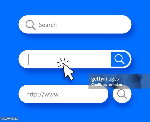 stockillustraties, clipart, cartoons en iconen met search bar icon set and mouse cursor click design on blue background - zoeken
