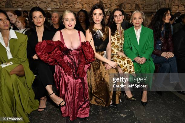 Marisa Abela, Nicola Coughlan, Gala Gordon, Lily James and Kristin Scott Thomas attend the ERDEM show during London Fashion Week February 2024 at The...