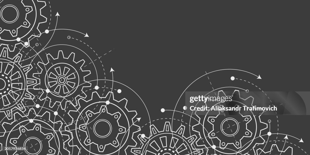 Technical Drawing Of Gears On A Black Backgroundengineering Technology ...